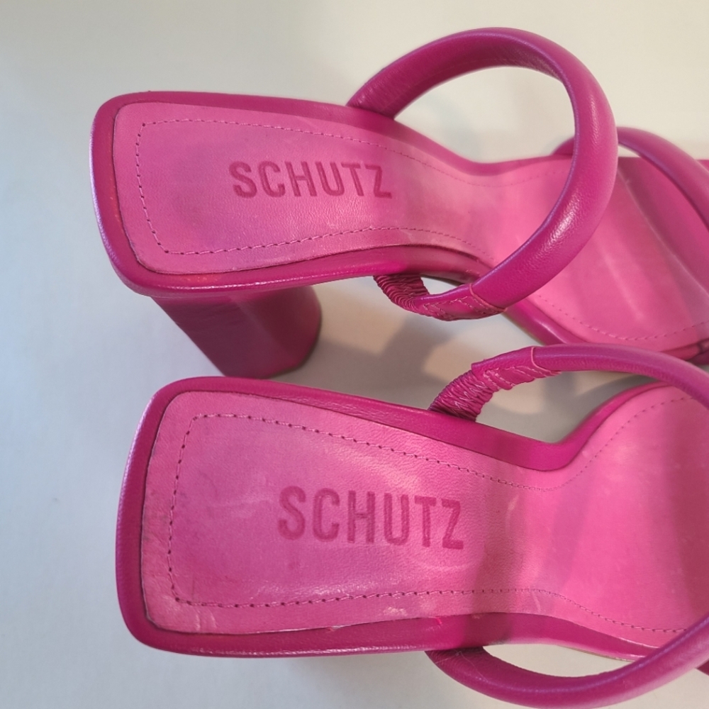 SCHUTZ Ully Nappa Leather Sandals in Hot Pink - Picture 4 of 12